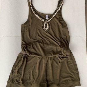 Xhilaration Olive Green Romper with beading- Med